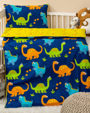 Detské bavlnené obliečky do postieľky Dino, 100 x 135 cm, 40 x 60 cm