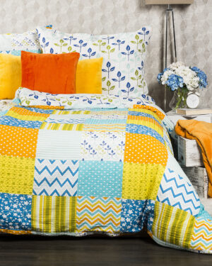 Krepové obliečky Patchwork blue, 140 x 200 cm, 70 x 90 cm, 140 x 200 cm, 70 x 90 cm