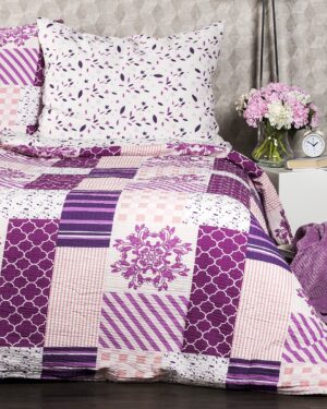 Krepové obliečky Patchwork violet, 140 x 220 cm, 70 x 90 cm