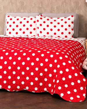 Prehoz na posteľ Červená bodka, 220 x 240 cm, 2 ks 50 x 70 cm