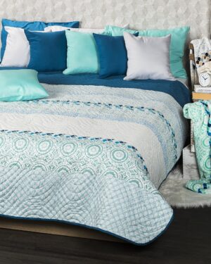 Prehoz na posteľ Circles tyrkysová, 220 x 240 cm