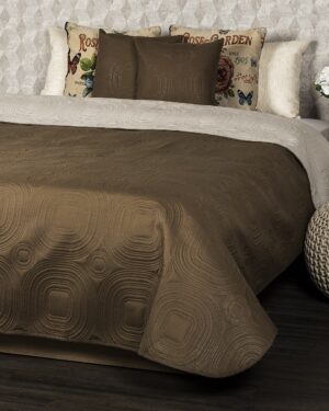 Prehoz na posteľ Doubleface hnedá/béžová, 220 x 240 cm, 2x 40 x 40 cm