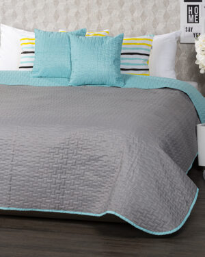 Prehoz na posteľ Doubleface tyrkysová/sivá, 220 x 240 cm, 2 ks 40 x 40 cm