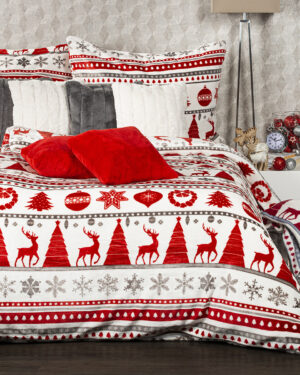 obliečky mikroflanel Christmas Time červená, 140 x 220 cm, 70 x 90 cm