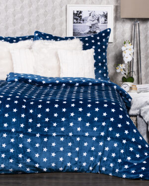 obliečky mikroflanel Stars modrá, 140 x 220 cm, 70 x 90 cm