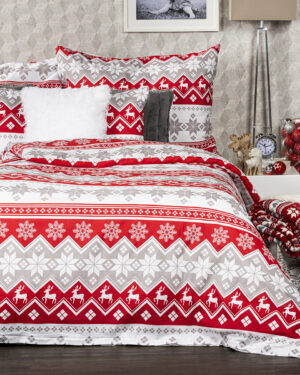 4home Vianočné bavlnené obliečky Red Nordic , 140 x 200 cm, 70 x 90 cm