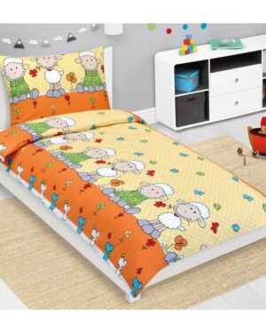 Bellatex Detské krepové obliečky Ovečka žltá, 140 x 200, 70 x 90 cm