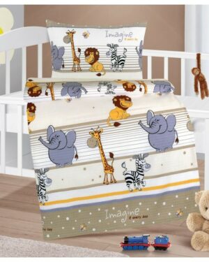 Bellatex Detské krepové obliečky do postieľky Agáta Safari béžová, 90 x 135 cm, 45 x 60 cm