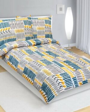 Bellatex Krepové obliečky Čiarky modrá, žltá, 140 x 200 cm, 70 x 90 cm