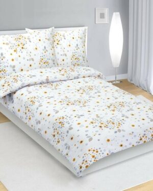 Bellatex Krepové obliečky Kytička sivá, žltá, 140 x 220 cm, 70 x 90 cm
