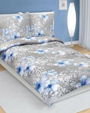 Bellatex Krepové obliečky Modrý ibištek sivá, 140 x 200 cm, 70 x 90 cm