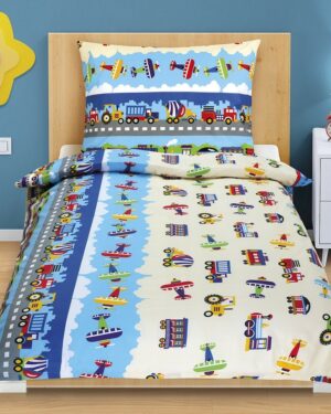 Bellatex Detské bavlnené obliečky Junior Lietadlá a autá, 140 x 200 cm, 70 x 90 cm