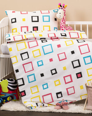 Detské bavlnené obliečky do postieľky Štvorce, 90 x 140 cm, 45 x 65 cm