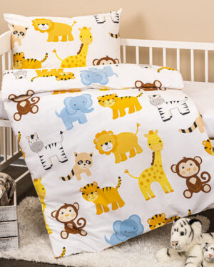 Detské bavlnené obliečky do postieľky Zoo, 90 x 140 cm, 45 x 65 cm