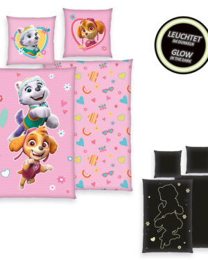 Herding Detské bavlnené obliečky Labková patrola Svietiace dievčatá, 135 x 200 cm, 80 x 80 cm