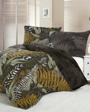 Kvalitex Saténové obliečky Luxury Collection Papradie hnedá, 220 x 200 cm, 2 ks 70 x 90 cm