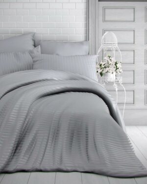 Kvalitex Saténové obliečky Stripe svetlosivá, 220 x 200 cm, 2 ks 70 x 90 cm